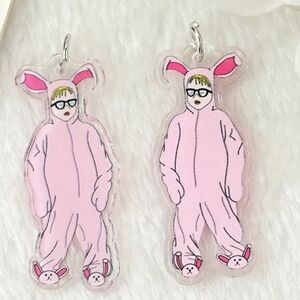 A Christmas Story Ralphie Pink Bunny Suit Dangle Earrings NWT